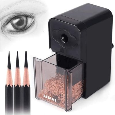 AFMAT Long Point Pencil Sharpener, Self-Feed & Adjustable Pencil Nibs, with Strong Helical Blade & Sandpaper, Artist Pencil Sharpener Manual for φ6-8.2mm Charcoal/Art/Drawing/Sketching/Colored Pencils
