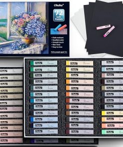 Ohuhu 72 Long Chalk Pastel Set: 72 Pastel Colors Chalk Markers For Artists 4 Fluorescent Colors With 6 Pastel Papers Included for Drawing Blending Layering Shading Pastels Set for Adults Beginners